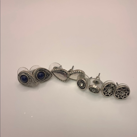 Silver Tone and Blue Spiral Earring Bundle with Vintage Finish - Picture 1 of 6
